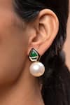 Buy_ISHARYA_Green Mirror Razia Quartz Earrings _at_Aza_Fashions