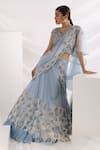 Buy_Smriti by Anju Agarwal_Blue Soft Net Embroidery Leaf V Neck Trail In The Sky Lehenga And Blouse Set _at_Aza_Fashions