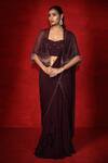 Buy_Miku Kumar_Wine Satin Organza Embroidered Cut Dana And Pre-draped Saree Set  _at_Aza_Fashions