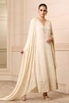 Buy_Tarun Tahiliani_Ivory Churidar  Stretch Net And Kurta  Georgette Embroidery Chikankari V Set _at_Aza_Fashions