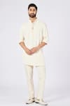 Buy_S&N by Shantnu Nikhil_Off White Cotton Embroidered Faux Leather Details Short Kurta _at_Aza_Fashions