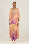 Buy_AMKA_Orange Crepe And Chiffon Printed & Hand Embroidered Animal Cape Rupa Tunic Set _at_Aza_Fashions