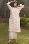 Buy_Dhaari_Off White Handwoven Cotton Silk Hand Painted Kantha Ruffle Collar Dress _at_Aza_Fashions