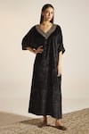 Buy_Shorshe Clothing_Black Silk Velvet Embroidery Floral V Neck Noor Kaftan _at_Aza_Fashions