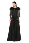 Buy_Rohit Gandhi + Rahul Khanna_Black Polyester Sequins Round Neck Ace Corded Gown With Cape _at_Aza_Fashions