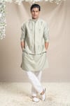 Buy_Sanjev Marwaaha_Green Cotton Silk Embroidered Floral Sprig Bundi Kurta Set _at_Aza_Fashions