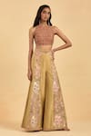 Buy_Aum By Asit And Ashima_Beige Silk Hand Embroidered Thread Halter Floral Panelled Sharara And Blouse Set _at_Aza_Fashions