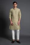 Buy_Raghavendra Rathore Jodhpur_Green Chanderi Silk Embroidered Thread Floral Woven And Pintuck Kurta _at_Aza_Fashions