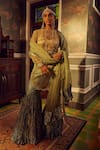 Buy_Etasha by Asha Jain_Green Kurta Organza Embellished Textured Boat Sheer Sharara Set  _at_Aza_Fashions