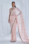 Buy_Dolly J_Pink Georgette Chiffon Embroidery Beads And Sequin V Kamdani Chikankari Saree Set_at_Aza_Fashions