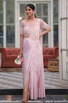 Buy_House Of Tushaom_Pink Lycra Embroidery Sequin Boat Neck Pre-draped Saree With Blouse _at_Aza_Fashions