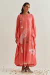 Buy_Prama By Pratima Pandey_Pink Chanderi Round Neck Printed Dress With Inner _at_Aza_Fashions