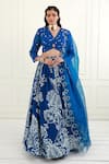 Buy_Ek Soot_Blue Organza Printed Floral V Neck Pleated Lehenga Set _at_Aza_Fashions