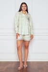 Buy_Sakshi Girri_Green , Satin Embroidery Printed And Hand Shirt & Shorts Set _at_Aza_Fashions