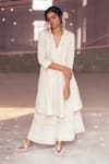 Buy_Itr by Khyati Pande_Off White 100% Cotton Hand Block Print Floral Notched Hazel Linear Dress _at_Aza_Fashions