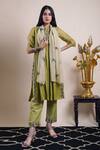 Buy_Bhusattva_Green Cotton, Organza, Silk Embroidery Boat Neck Yoke Kurta Set _at_Aza_Fashions