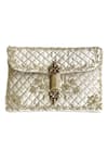 Buy_Kokommo_Silver Embellished Delphine Quilted Velvet Hand Embroidered Clutch _at_Aza_Fashions