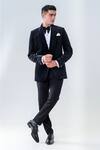 Buy_Amrit Dawani_Black Velvet, Cotton Shawl Lapel Collar Tuxedo Set _at_Aza_Fashions