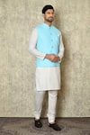 Buy_Aryavir Malhotra_Blue Silk Blend Embroidered Chikankari Work Bundi And Full Sleeve Kurta Set _at_Aza_Fashions