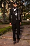 Buy_Soniya G_Black Italian Crepe Draped Shawl Tuxedo Pant Set_at_Aza_Fashions