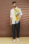 Buy_Linen Bloom_White 100% Linen Printed Tiger Shirt_at_Aza_Fashions