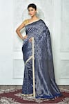 Buy_Samyukta Singhania_Blue Pure Linen Woven Scalloped And Geometric Pattern Zari Work Saree _at_Aza_Fashions