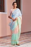 Buy_Dressfolk_Blue 100% Linen And Zari Woven Stripe Jhoom Ombre Saree  _at_Aza_Fashions