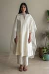 Shorshe Clothing_Ivory Kurta Banarasi Jacquard Woven Thread Notched Jaya And Pant Set _Online_at_Aza_Fashions