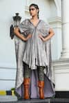 Buy_Shilpi Gupta_Grey Tunic Sand Wash Shimmer Printed And Draped Cape Pant Set  _at_Aza_Fashions