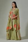 Buy_Basanti - Kapde Aur Koffee_Green Organza Printed Floral Pattern Cape Front Open With Sharara Set _at_Aza_Fashions