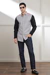 Buy_Seven_Grey Cotton Plain Two Tone Shirt _at_Aza_Fashions