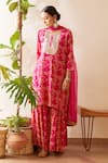Buy_Rekha Agra_Pink Crepe, Organza Sequins, Embroidery, Lotus Bloom Print Kurta And Gharara Set _at_Aza_Fashions