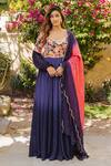 Buy_Suruchi Parakh_Purple Georgette Sequins, Beads V-neck Flower Print Yoke Anarkali With Dupatta _at_Aza_Fashions