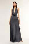 Buy_Deme By Gabriella_Grey Chiffon, Lycra Cowl , Halter Louise Gown _at_Aza_Fashions