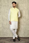 Buy_Aryavir Malhotra_Yellow Silk Blend Embroidered Chikankari Paisley Work Bundi And Kurta Set _at_Aza_Fashions