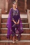 Buy_Ajiesh Oberoi_Purple Velvet Embroidered Dori Round Short Kurta Set _at_Aza_Fashions