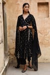 Buy_Deep Thee_Black Chanderi Embroidery Sequin V Neck Angrakha Set _at_Aza_Fashions