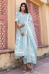 Buy_POMCHA JAIPUR_Blue Anarkali And Pant Cotton & Dupatta Soft Net Embroidery & Mahnoor Set _at_Aza_Fashions