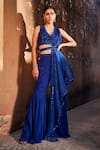 Buy_Mehak Murpana_Blue Crepe Embroidered Sequin V Neck Draped Top Sharara Set _at_Aza_Fashions