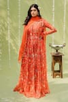 Buy_Redpine Designs_Orange Viscose Georgette Printed Floral V Hand Embroidered Anarkali With Dupatta _at_Aza_Fashions