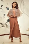 Buy_Babita Malkani_Brown Tulle Embroidered Sequin Halter Cape And Gown Set _at_Aza_Fashions