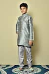 Buy_Arihant Rai Sinha_Grey Dupion Art Silk Plain Floral Woven Kurta _at_Aza_Fashions