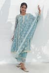Buy_Mulmul_Blue 100% Pure Mulmul Embroidered Floral Round Keri Kurta With Pant _at_Aza_Fashions