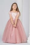 Buy_Darleen Kids Couture_Pink Satin Embroidery Sequin And Stones Princess Gown _at_Aza_Fashions