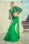Buy Surily G Green Organza Cutwork Tiered Skirt Saree at Aza Fashions Buy_Surily G_Green Organza Cutwork Tiered Skirt Saree _at_Aza_Fashions