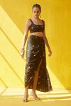 Aapro_Black Modal Satin And Georgette Tara Kaftan Cape & Draped Skirt Set For Women_Online_at_Aza_Fashions