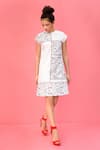 Buy_LABEL SHRISTI CHETANI_White Cotton Print Abstract Round Neck Short Dress _at_Aza_Fashions