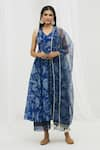 Buy_Yuvrani Jaipur_Blue Chanderi And Organza Lining Floral Anarkali Set _at_Aza_Fashions