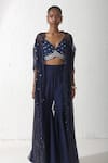 Buy_Rishi and Vibhuti_Blue Crepe Embroidery Zardozi Kaena Ghungroo Embellished Cape And Flared Pant Set _at_Aza_Fashions