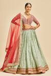 Buy_Nitika Gujral_Green Lehenga Chinnon Embroidery Zari Leaf Neck Set _at_Aza_Fashions